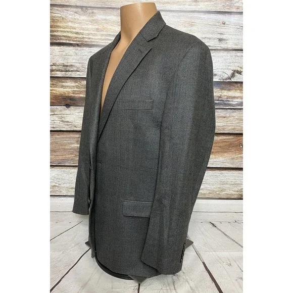 Lauren Ralph Lauren Mens Gray Size 42 RTwo-Button Blazer Jacket 100% Wool - Picture 2 of 9